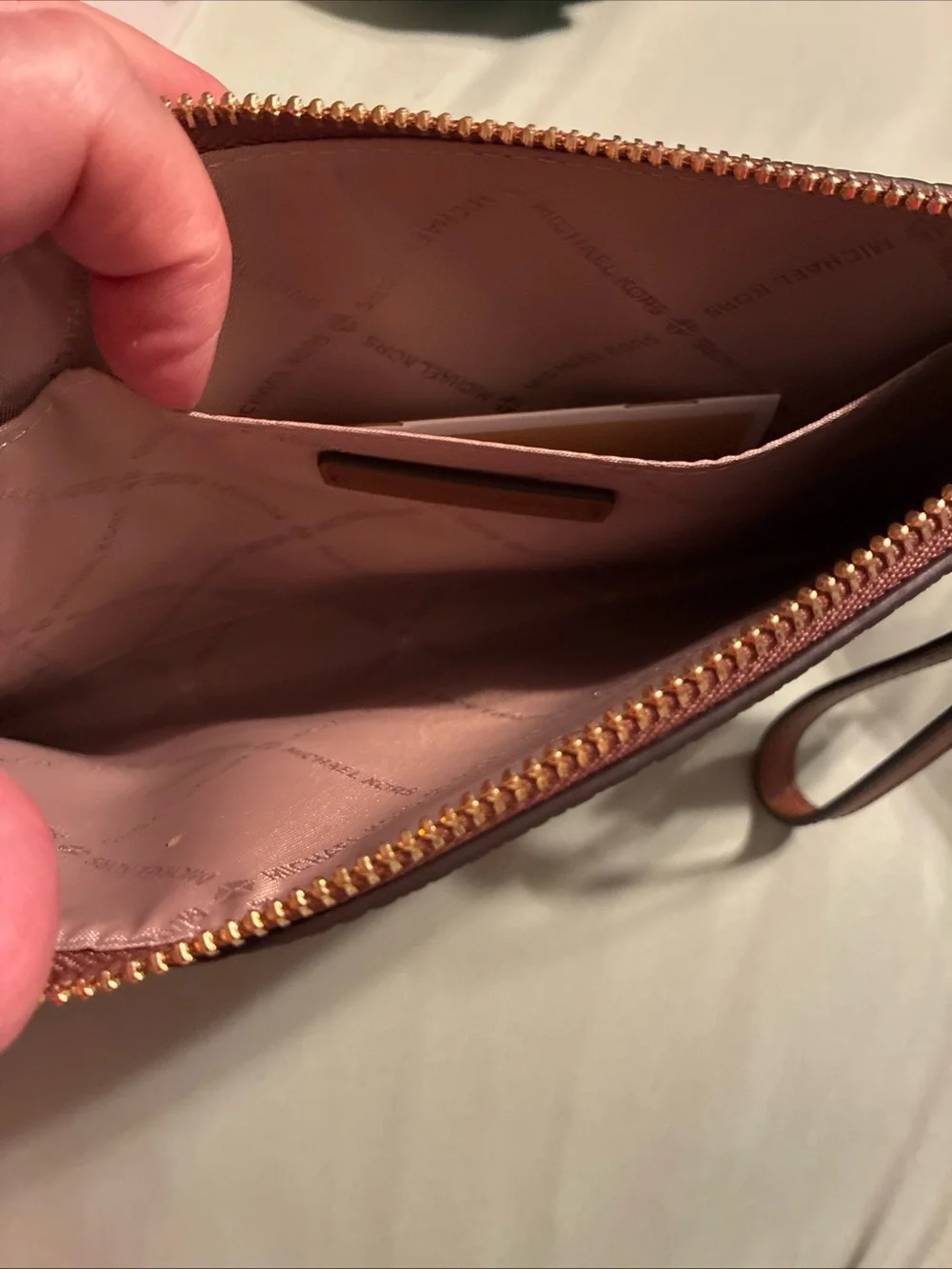 Michael Kors Brown Snake-Print Wristlet Clutch with Gold Hardware